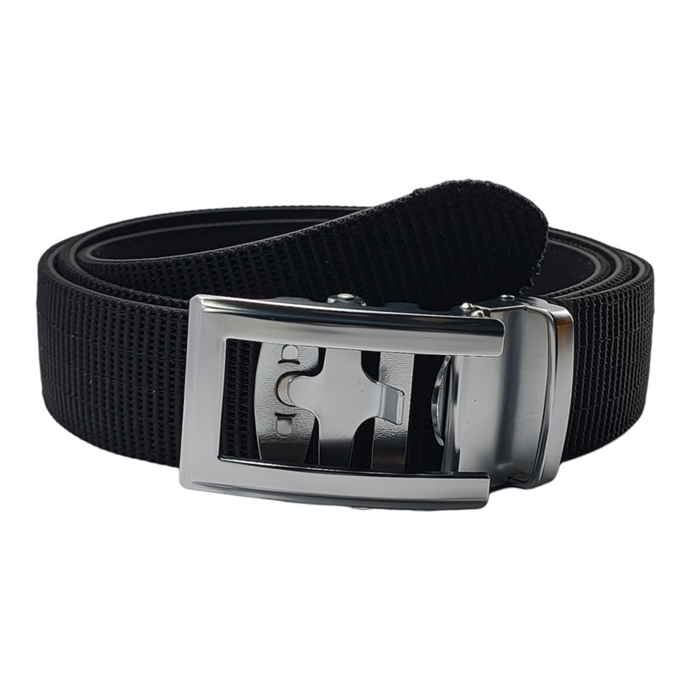 Silver Trad Black Nylon Belt