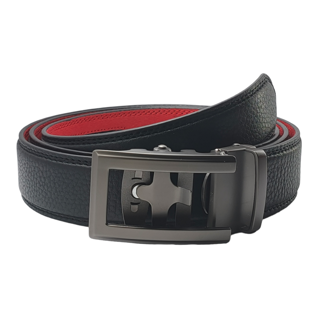 Gunmetal Trad Black Leather Belt