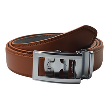 Load image into Gallery viewer, Silver Trad Brown Leather Belt