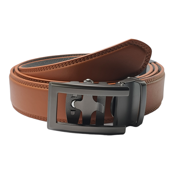 Gunmetal Trad Brown Leather Belt